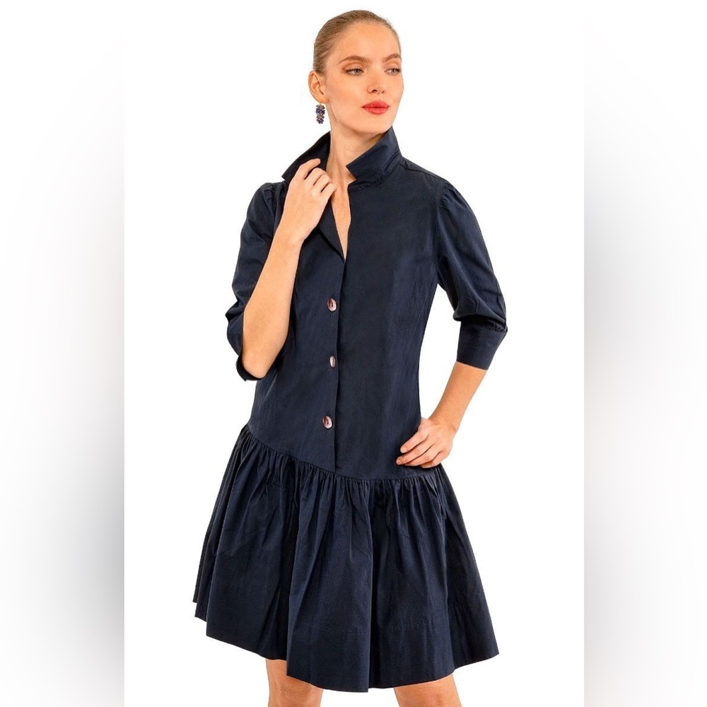 NWT $209 Gretchen Scott So Sweet Dress - Solid Navy. Size XS. 100% cotton.